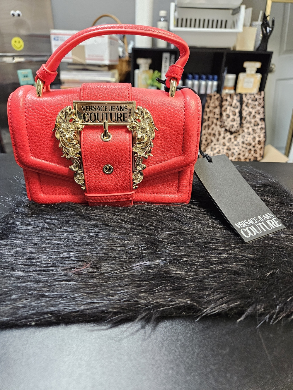 Versace Jeans Collection Red Leather Mini Satchel with Gold Hardware